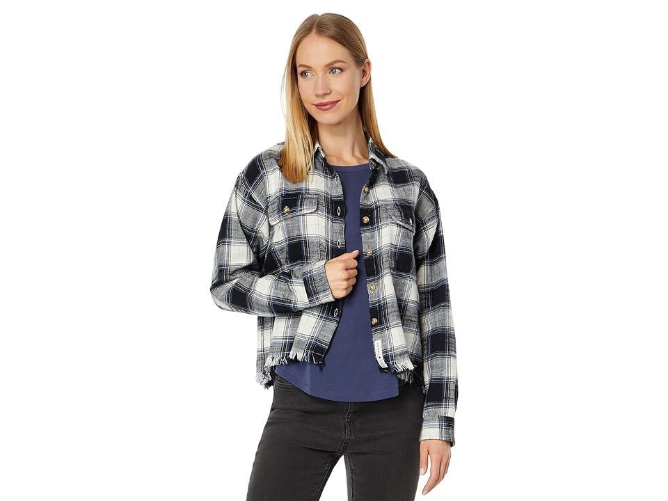 Lucky Brand Womens Cotton Raw Edge Plaid Cropped Button Down Top Product Image