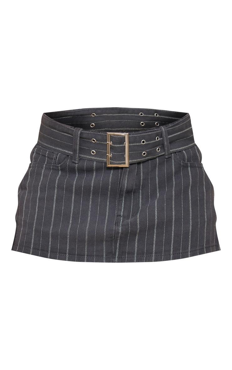 Charcoal Pinstripe Belted Denim Micro Mini Skirt Product Image