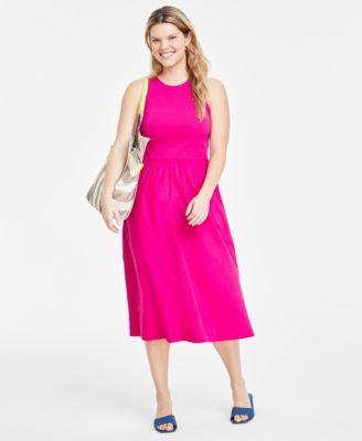 Round-Neck Ribbed-Bodice Midi Dress, Created for Macy's Product Image