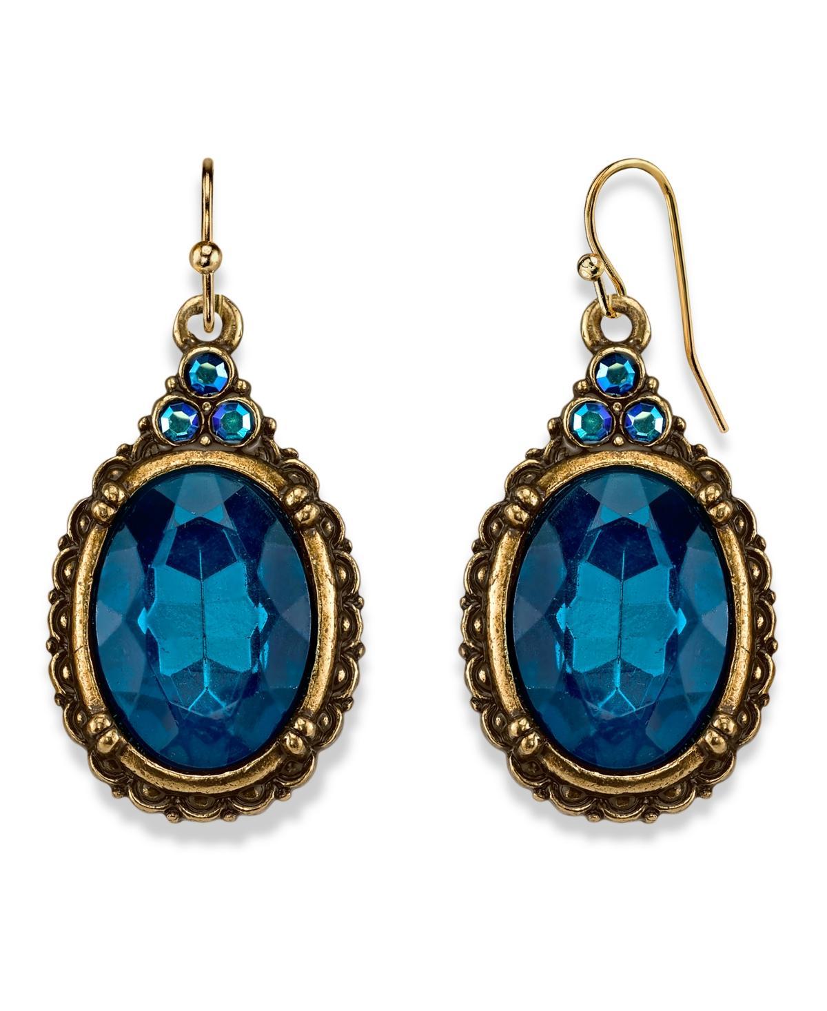 1928 Oval Faceted Stone Drop Earrings, Womens, Blue Product Image