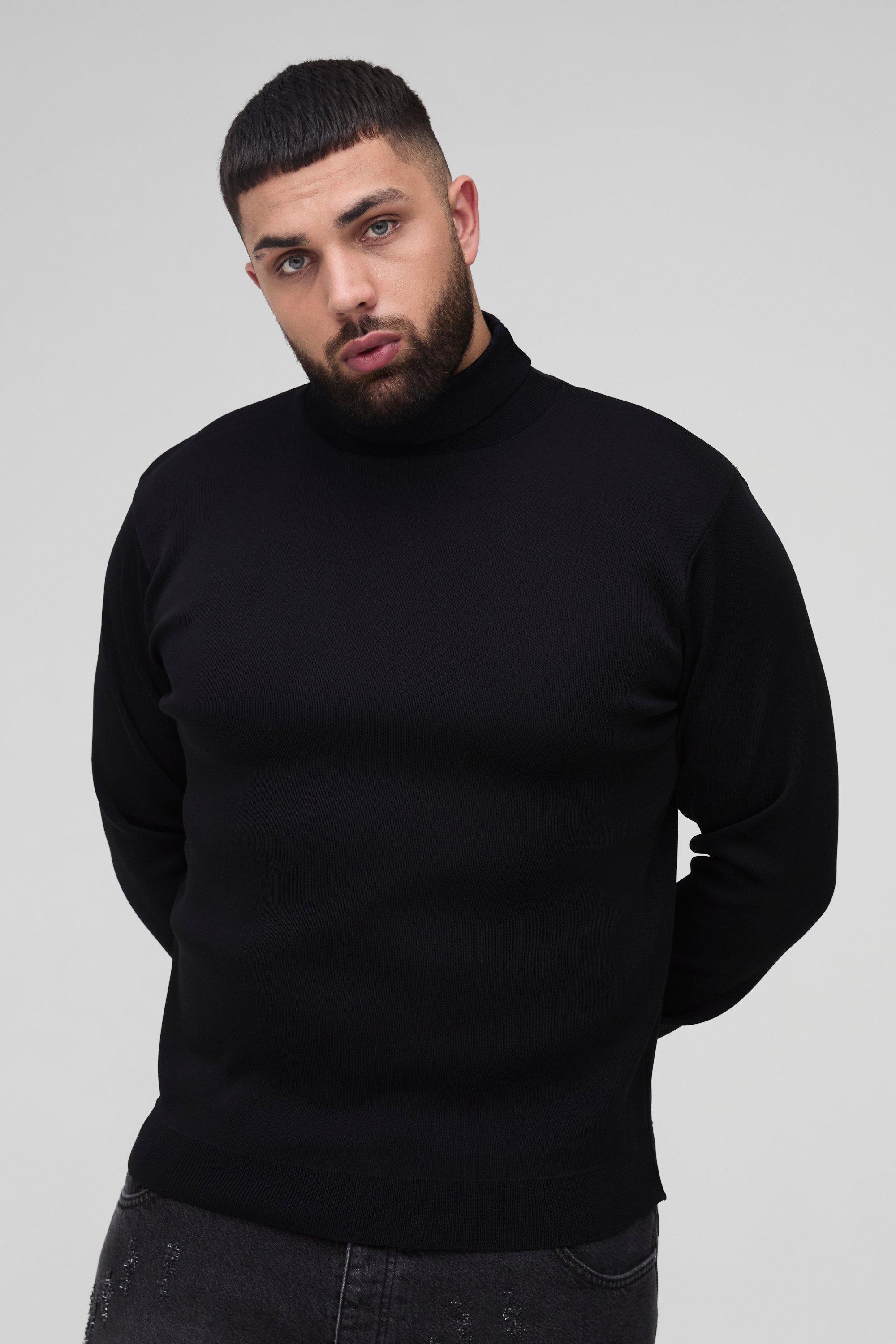 Plus Basic Regular Fit Roll Neck Jumper in Black | boohooMAN USA product image