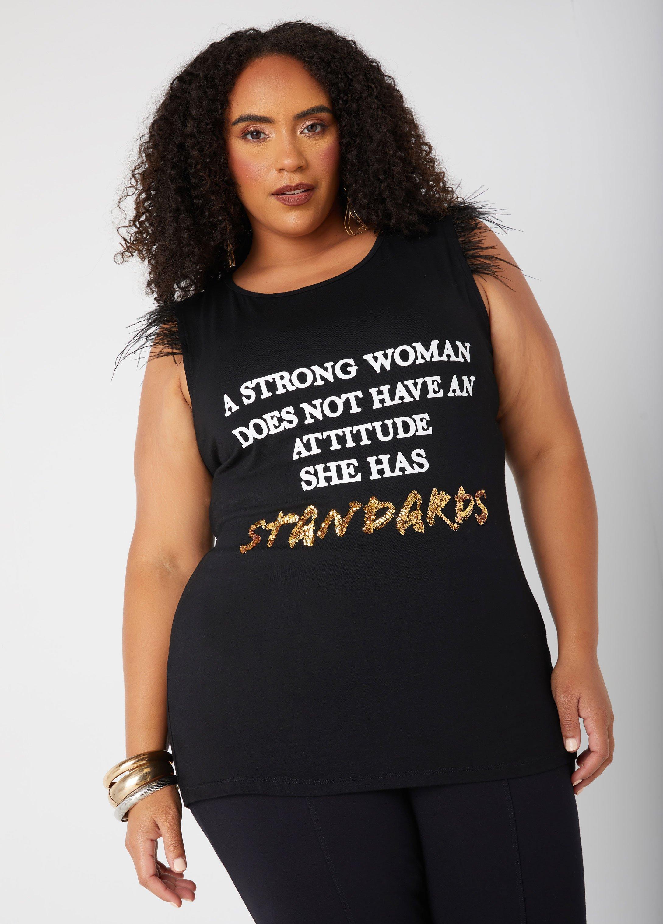 Plus Size Standards Embellished Graphic Tee Ashley Stewart Product Image