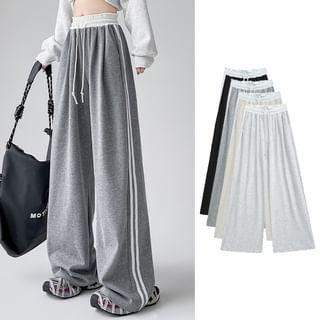 High Waist Striped Print Wide Leg Pants (various Designs) Product Image