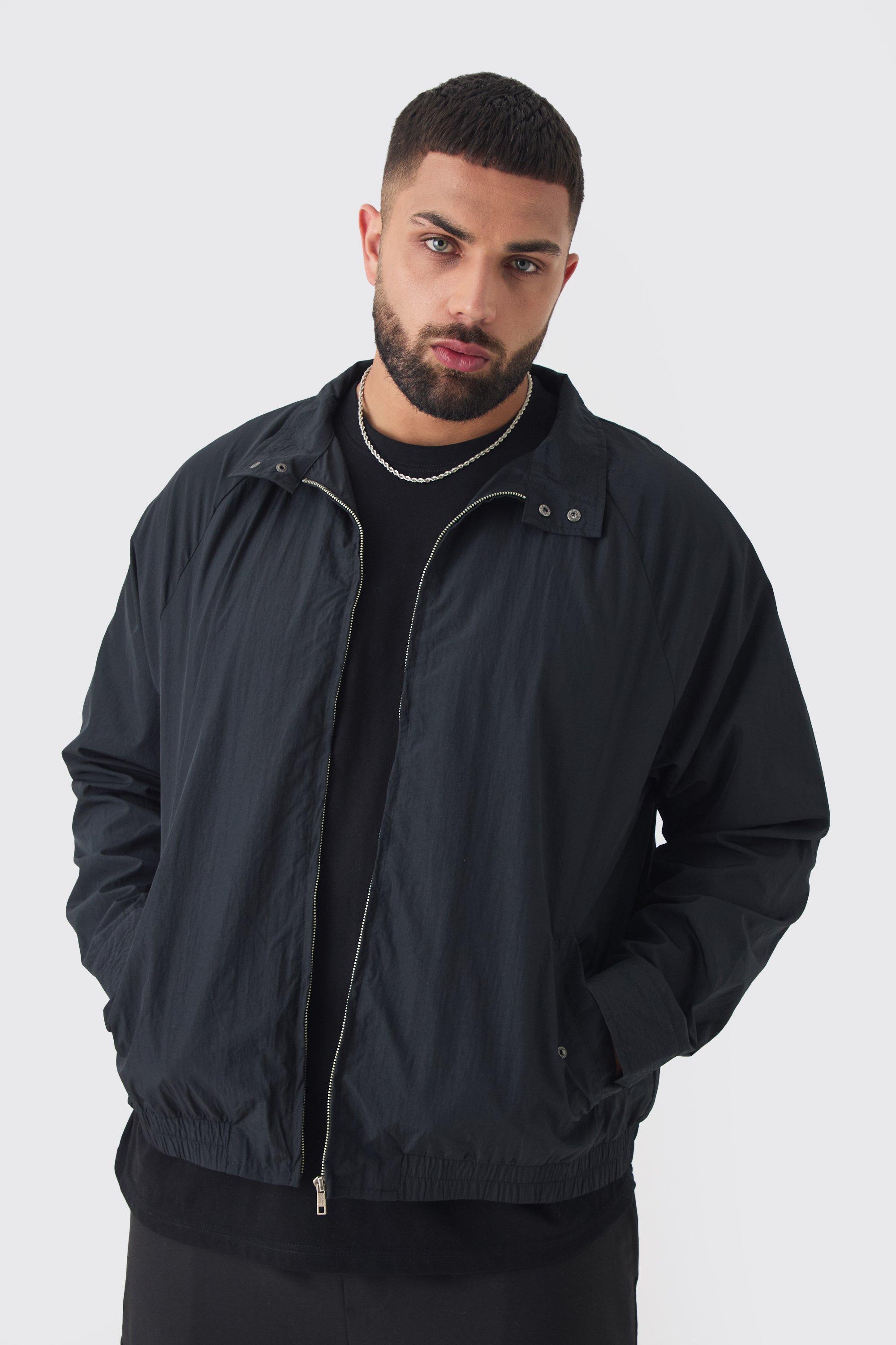 Mens Black Plus Zip Up Lightweight Funnel Neck Jacket, Black Product Image