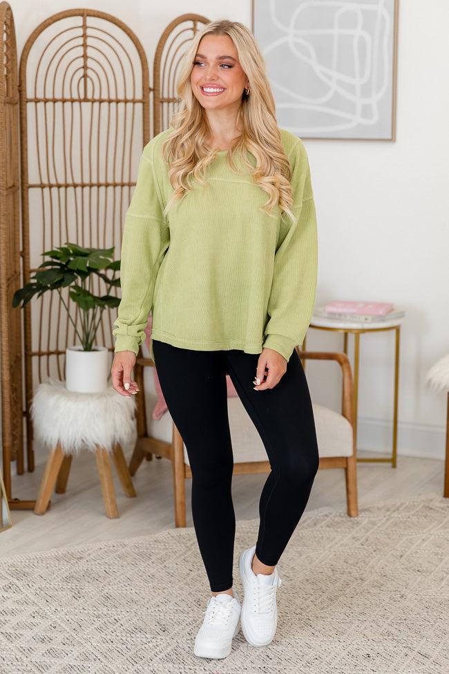 Let's Make Plans Avocado Oversized Ribbed Pullover FINAL SALE Product Image