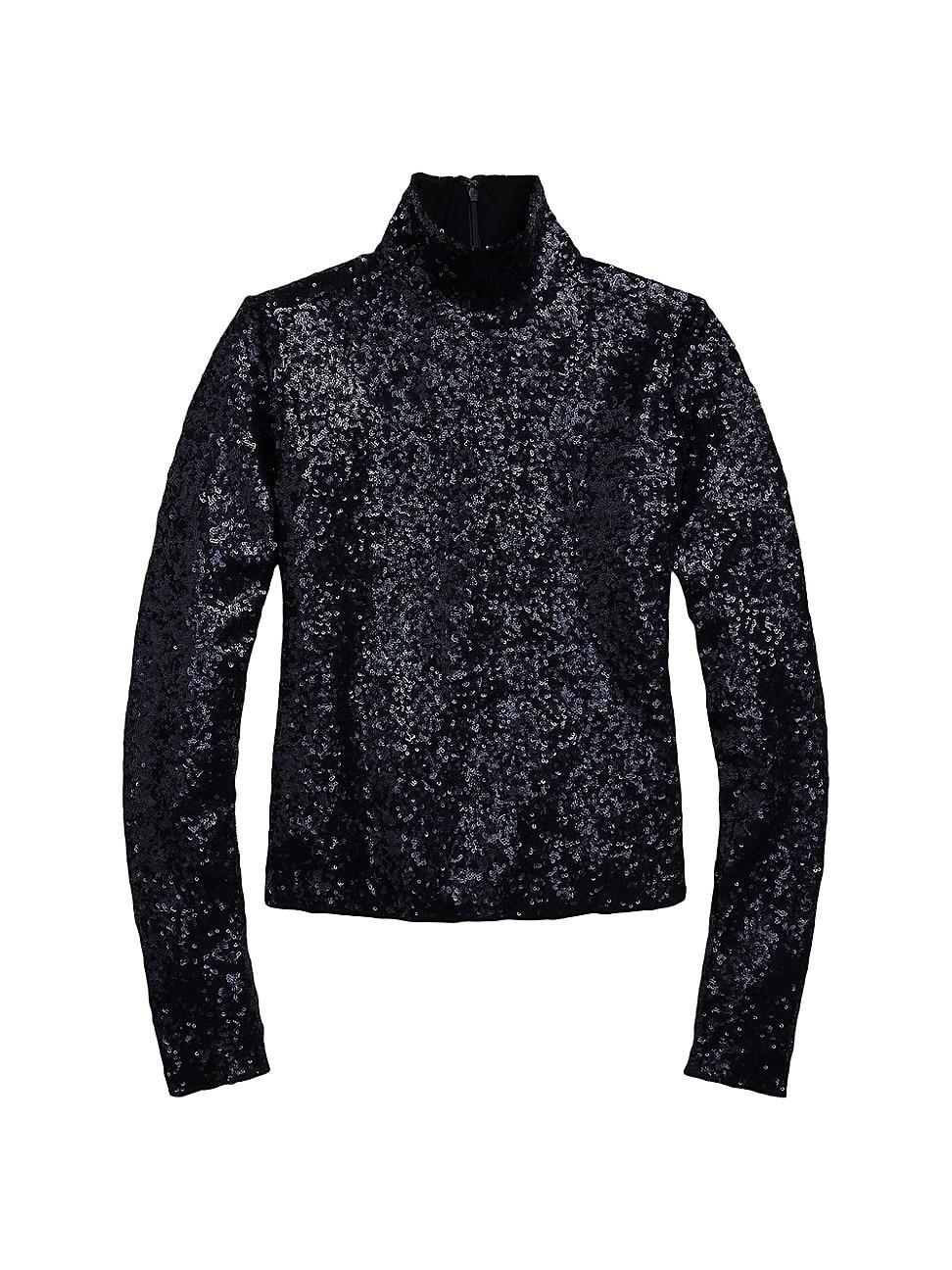 Womens Sequin Mesh Turtleneck Product Image