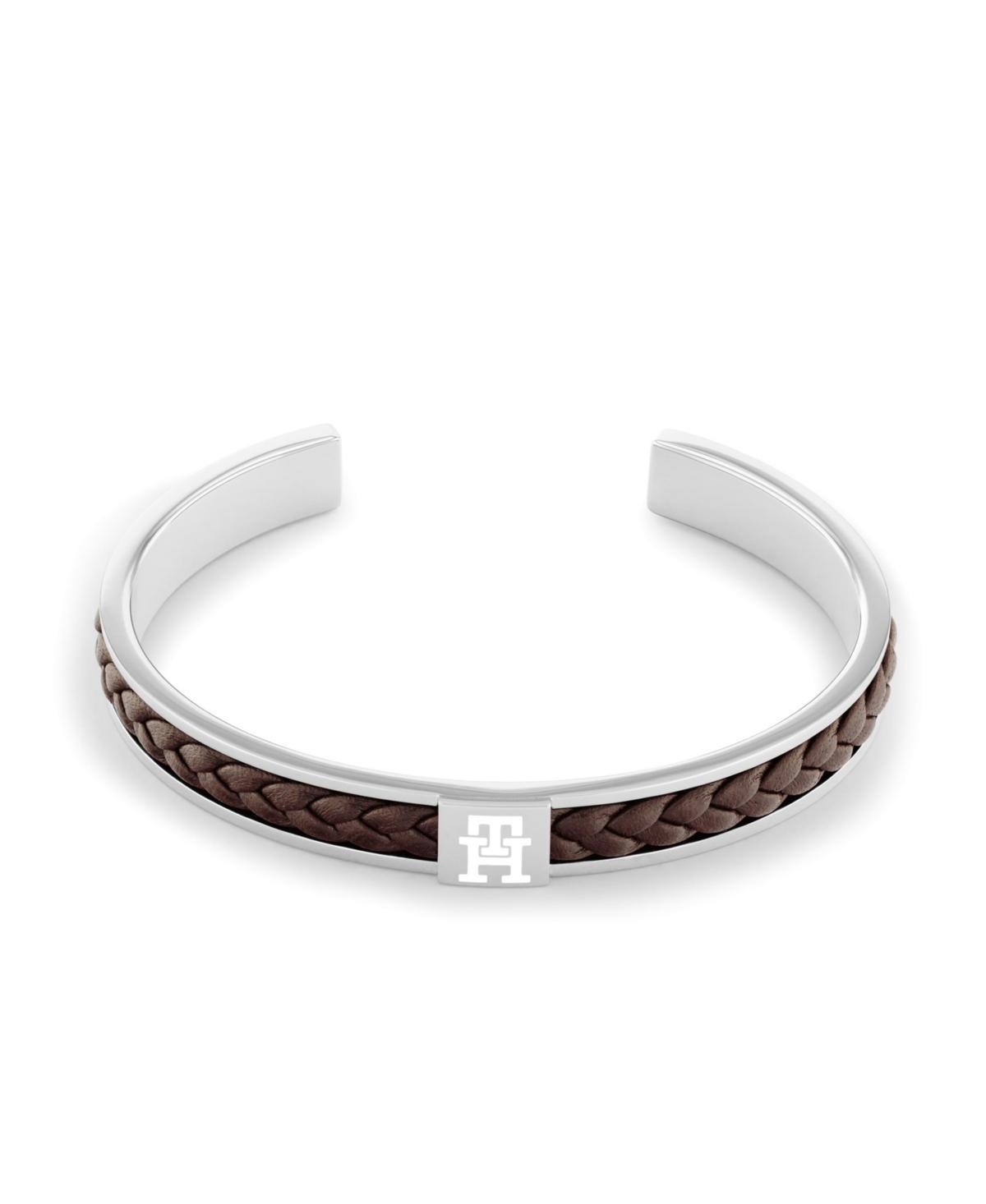 Tommy Hilfiger Men's Braided Brown Leather Metal Bracelet Product Image