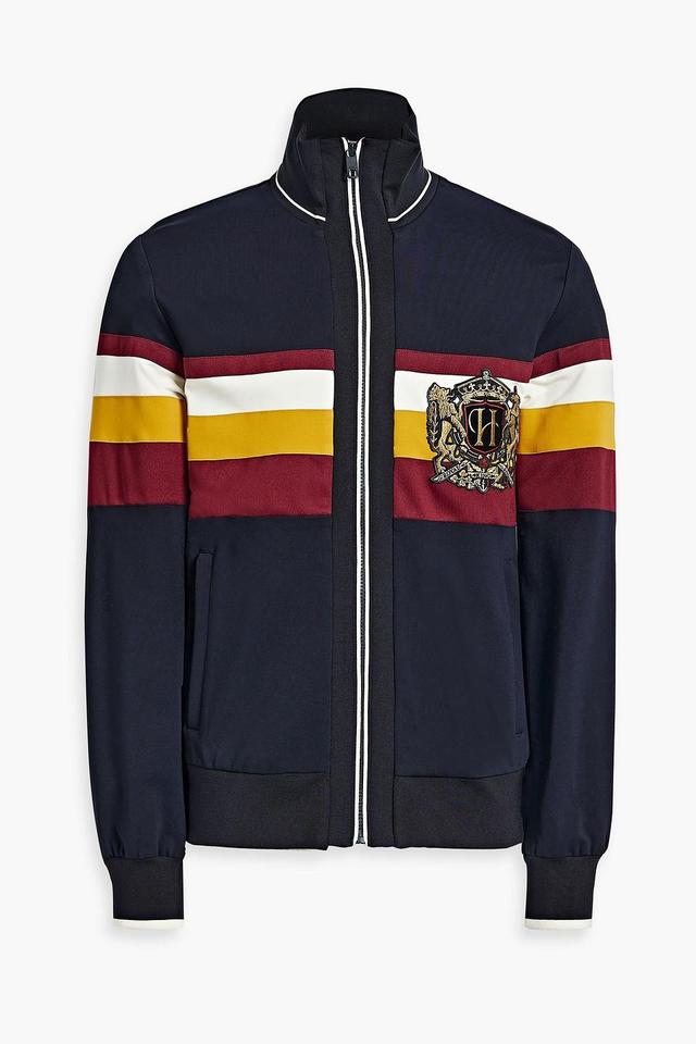 Appliquéd Striped Tech-jersey Jacket In Black Product Image