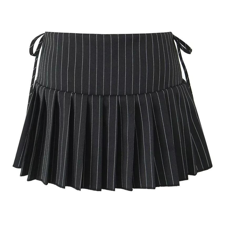 High Rise Print Drawstring Pleated Mini A-Line Skirt Product Image