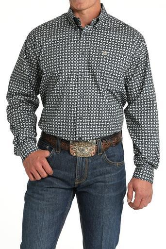 Cinch® Men's L/S Blue/White Geo Print Button Shirt Product Image