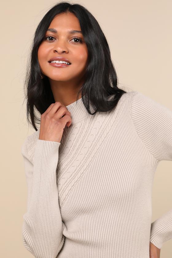 Curated Forecast Beige Ribbed Mock Neck Sweater Top Product Image