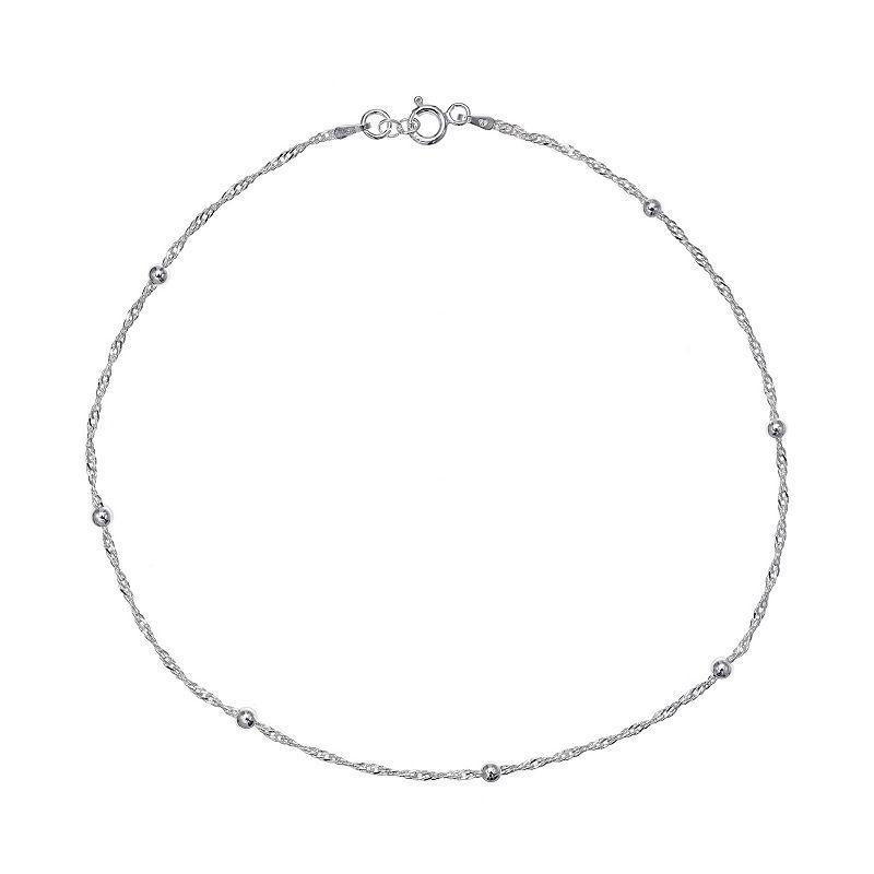 PRIMROSE Sterling Silver Beaded Singapore Chain Bracelet, Womens Grey Product Image