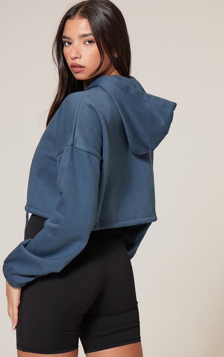 Ink Blue Toggle Waist Zip Up Cropped Hoodie Product Image