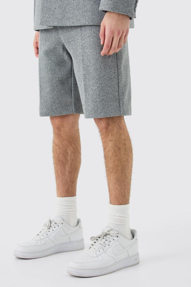 Mens Grey Wool Look Tailored Shorts, Grey Product Image