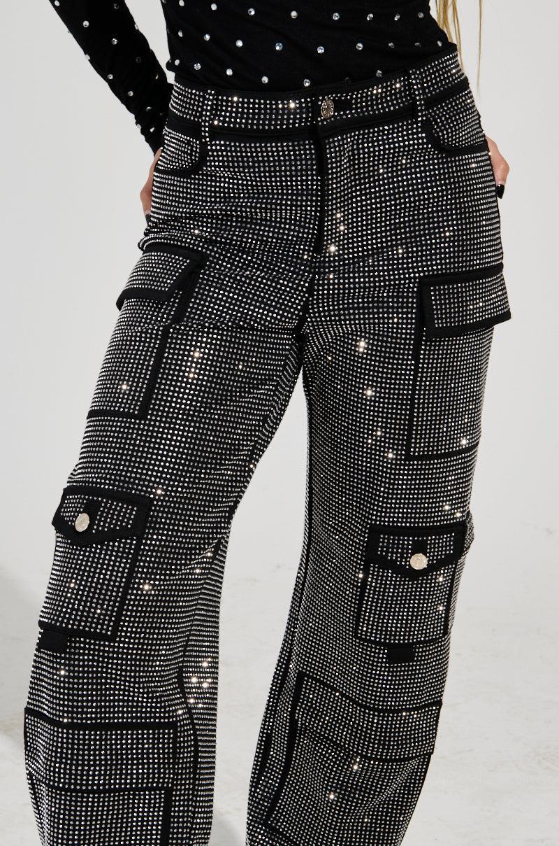 AMMO BONNE SOIREE RHINESTONE CARGO PANTS IN BLACK Product Image