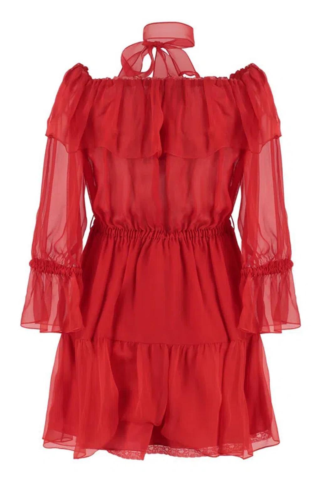 Silk Chiffon Dress In Red Product Image