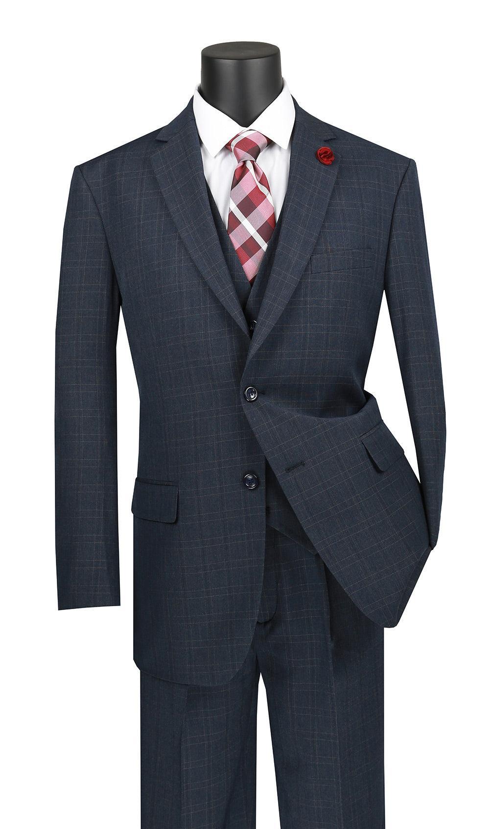 Olympia Collection - Glen Plaid Regular Fit Suit 3 Piece Navy Blue Product Image