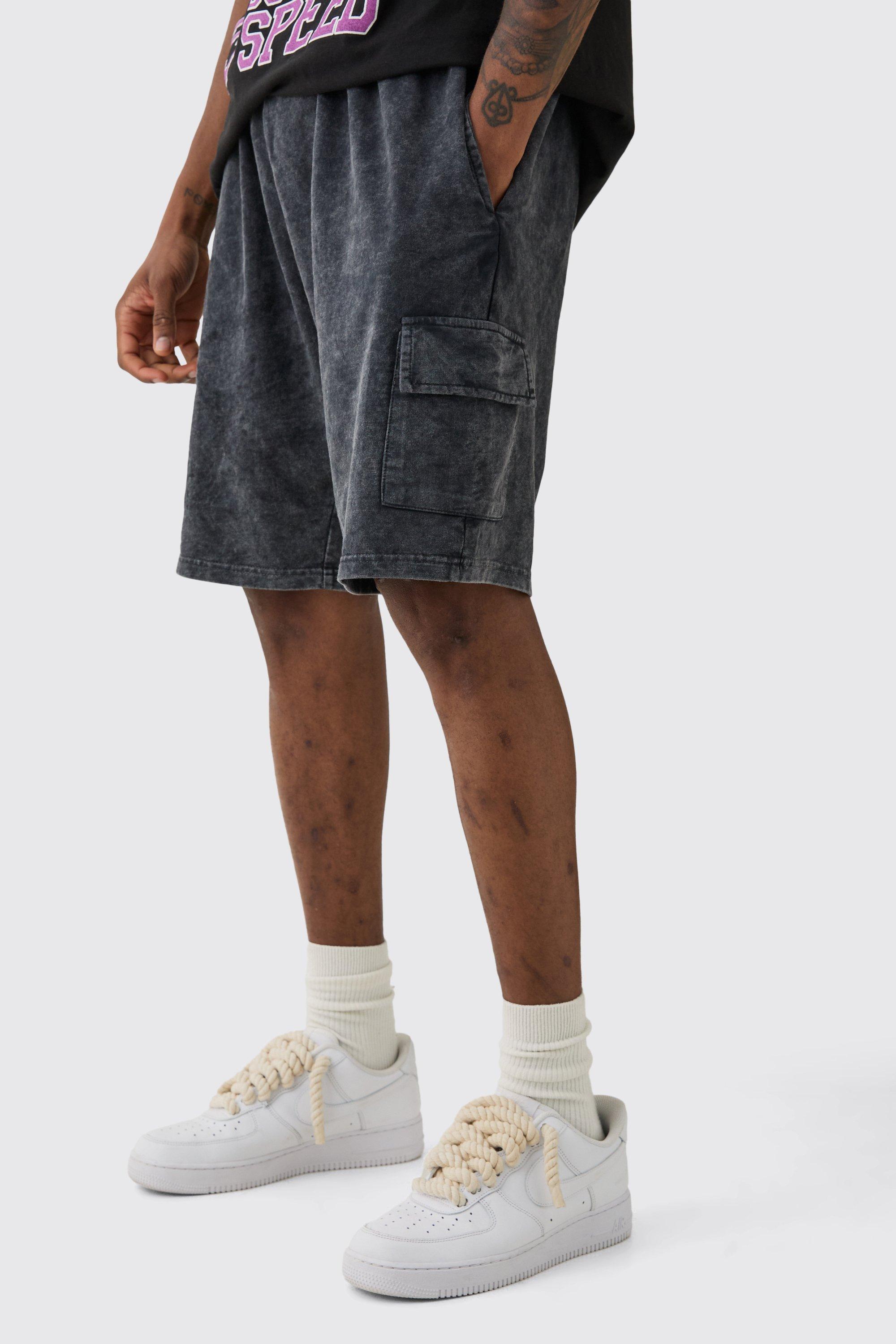 Tall Washed Relaxed Jersey Cargo Shorts | boohooMAN USA Product Image