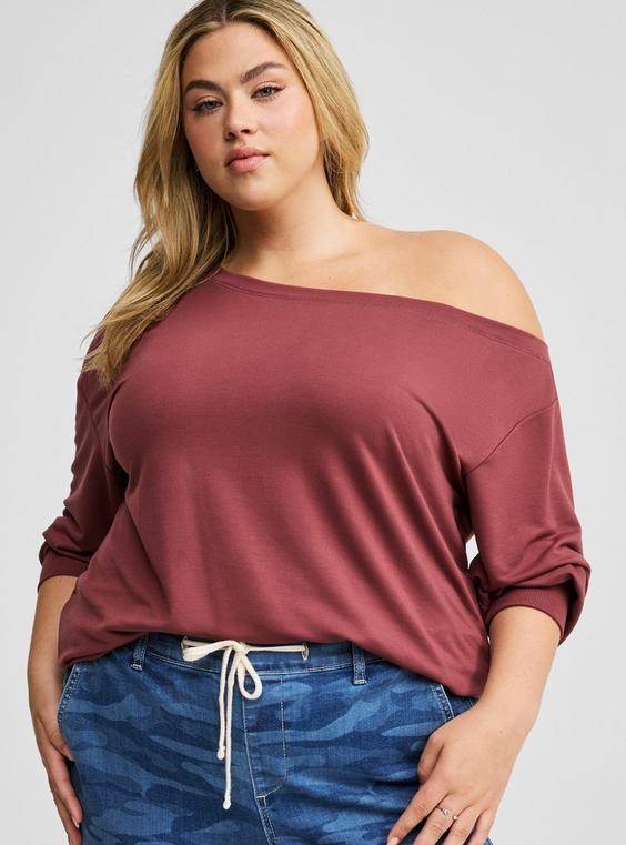 Off-Shoulder Light Weight French Terry Sweatshirt Product Image