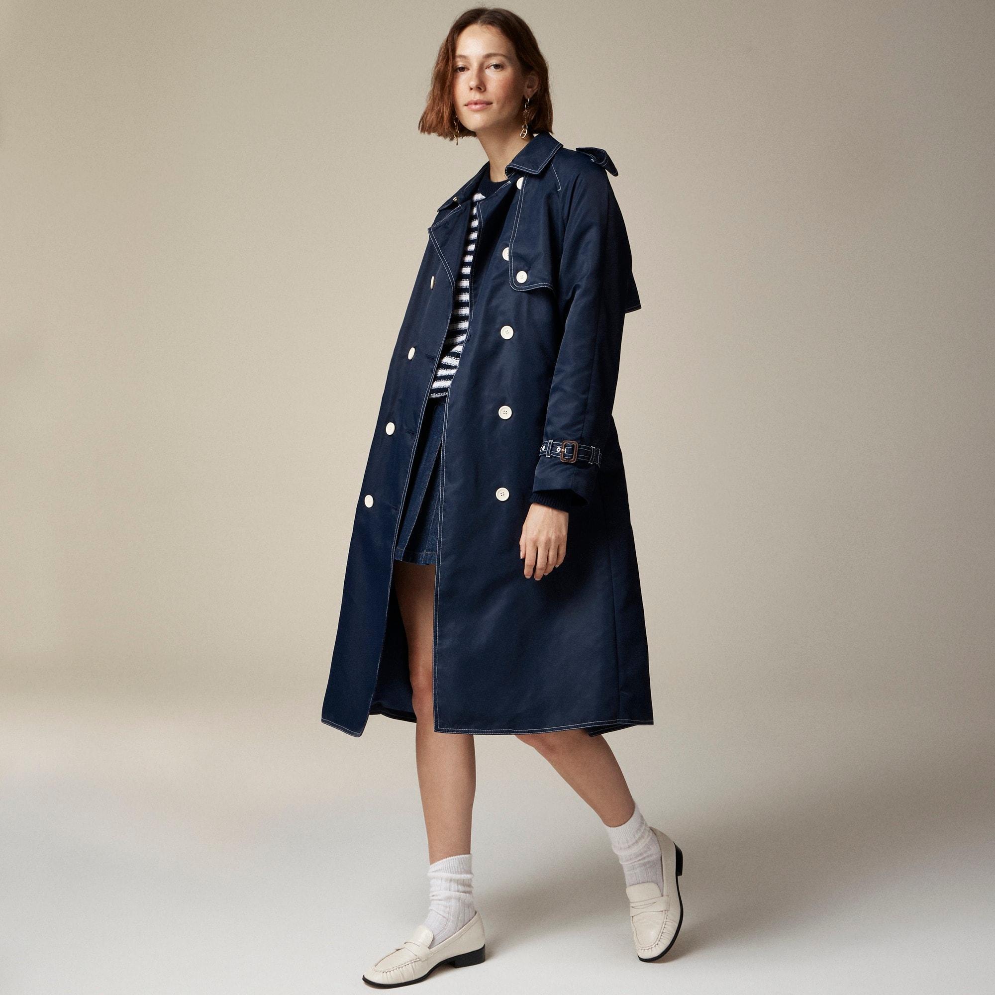 Relaxed trench coat in lightweight shiny nylon Product Image