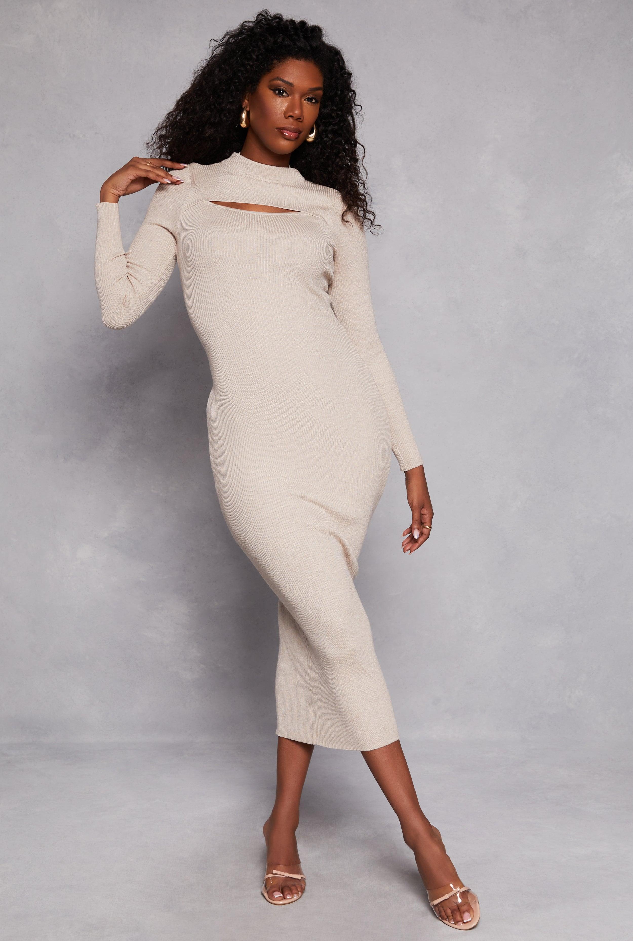 Womens Ribbed Knit Cut Out Long Sleeve Maxi Dress Product Image