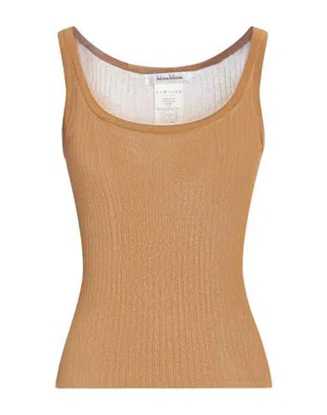 MAX MARA Woman Tank Top Camel Size M Silk In Beige Product Image