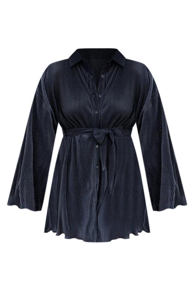 Something To Say Black Plisse Button Up Tie Front Mini Dress FINAL SALE Product Image