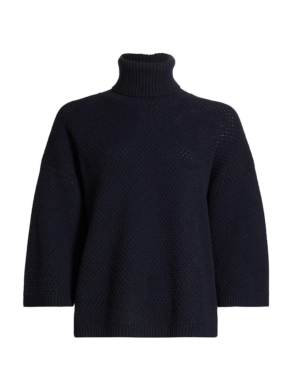 Womens Wool-Blend Open-Knit Turtleneck Sweater Product Image