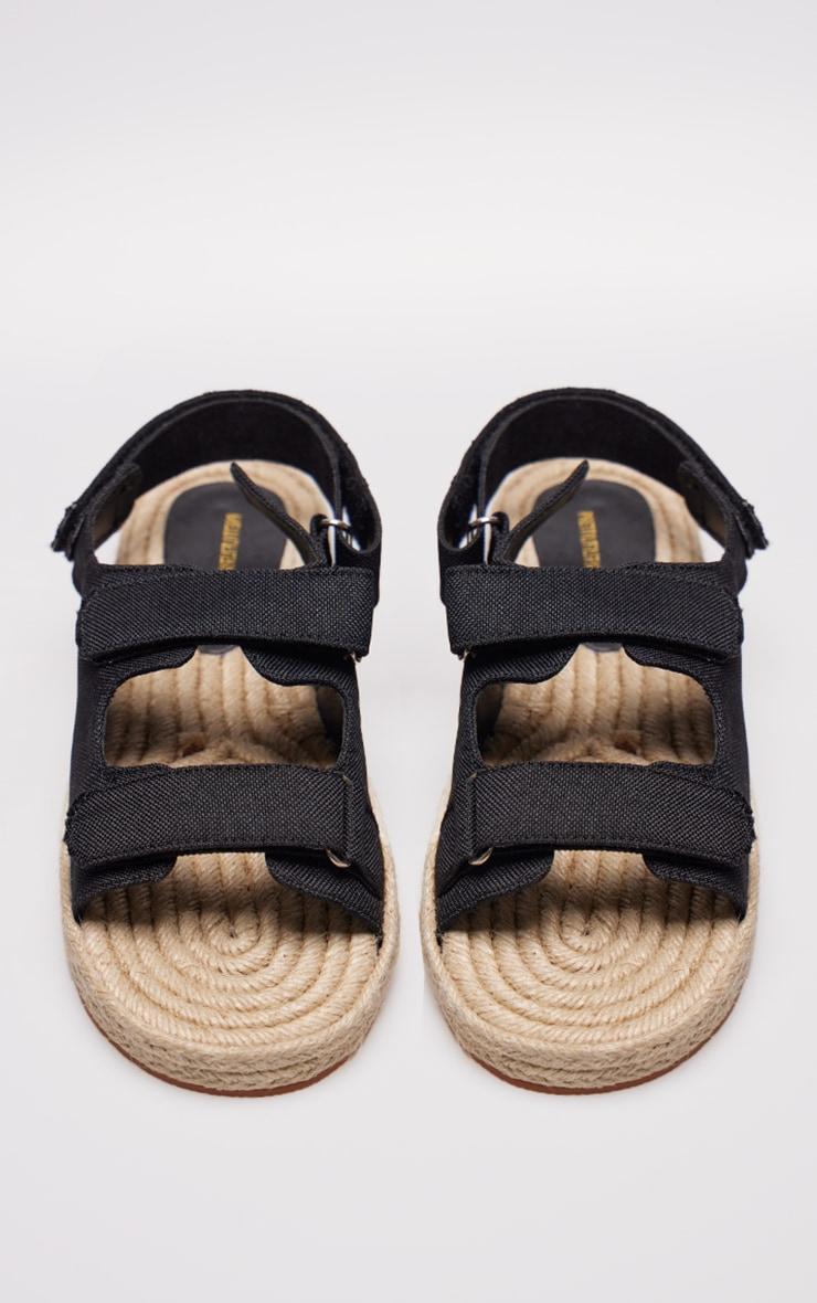 Black Linen Look Espadrille Sole Velcro Sandals Product Image