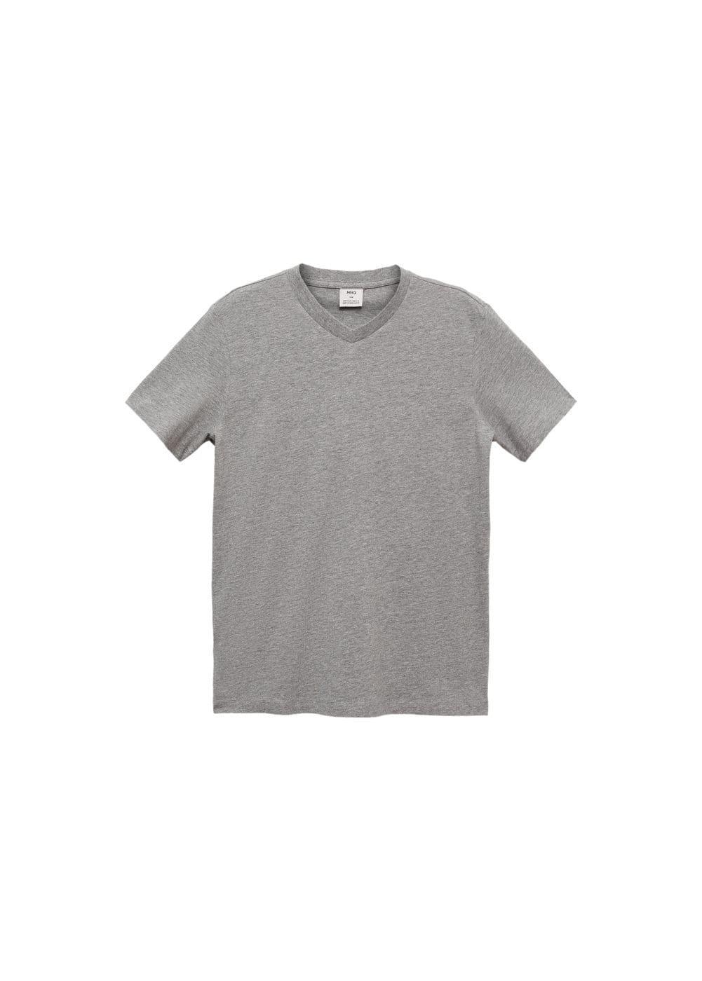 MANGO MAN - Slim-fit cotton V-neck t-shirt medium heather greyMen Product Image