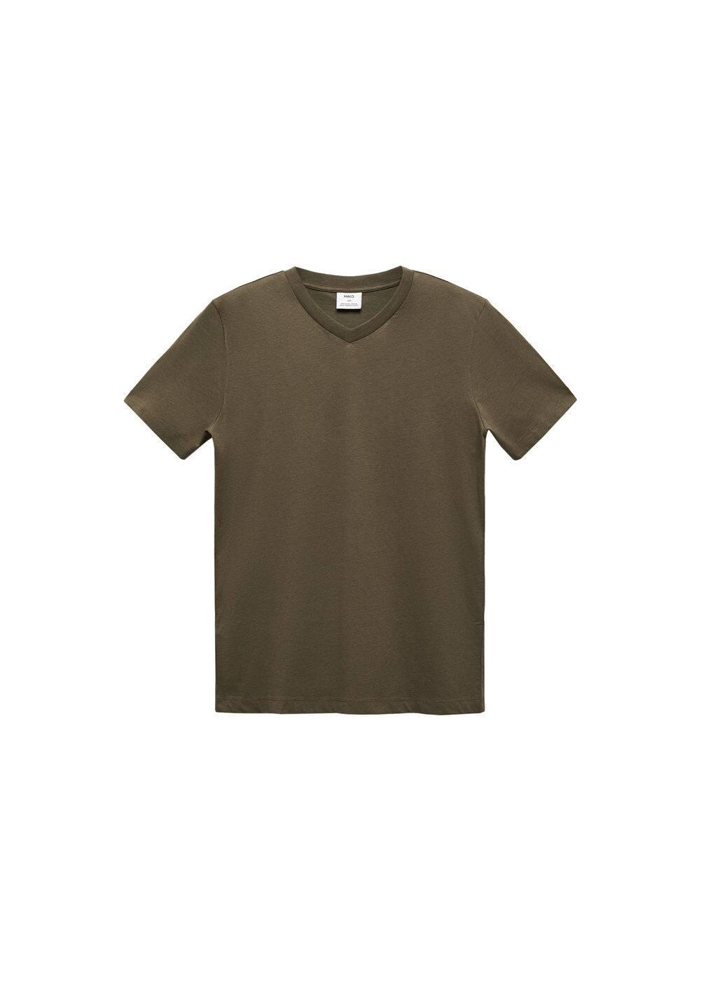 MANGO MAN - Basic cotton V-neck T-shirt dark greenMen Product Image