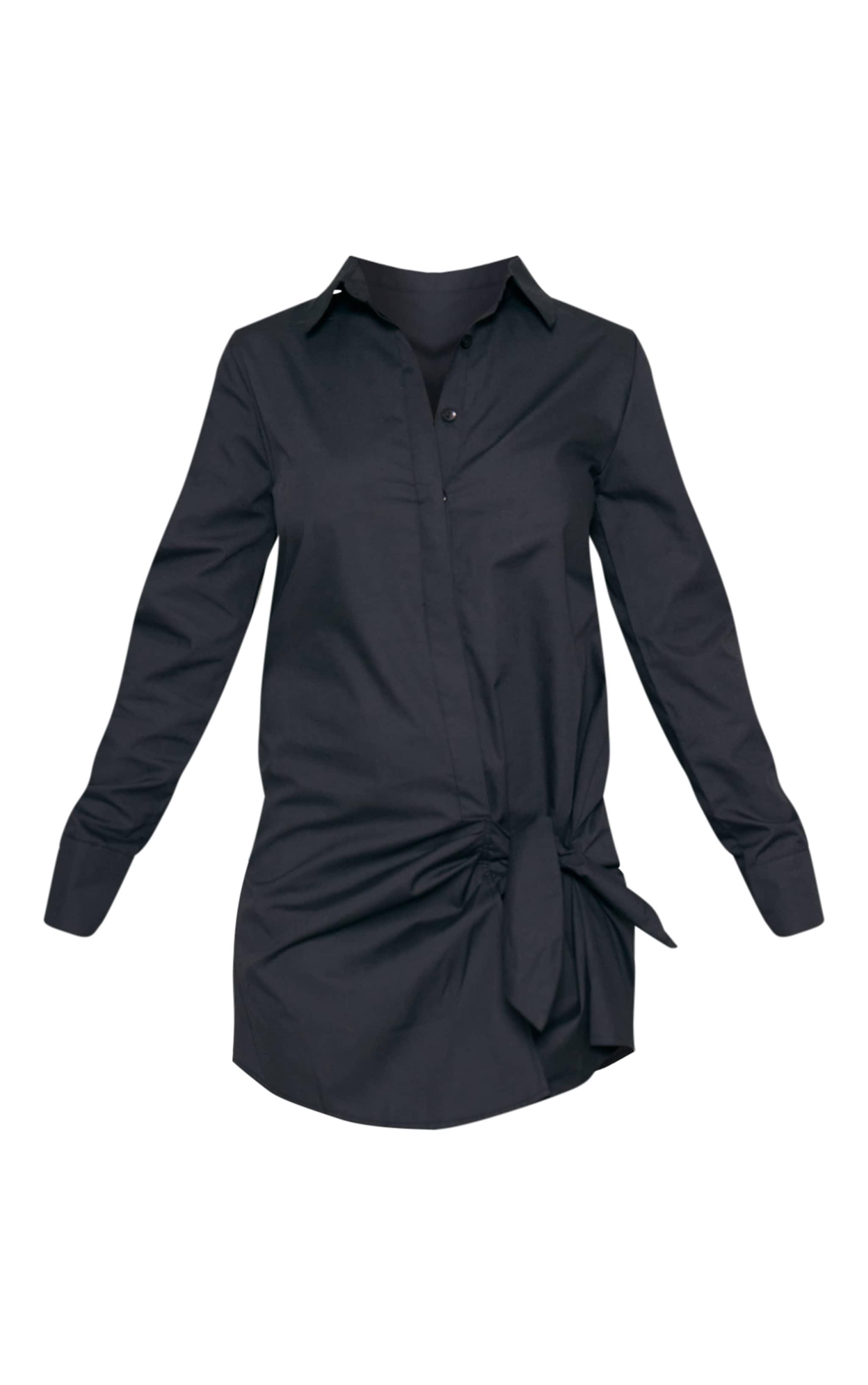 Black Cotton Poplin Knot Shirt Dress Product Image