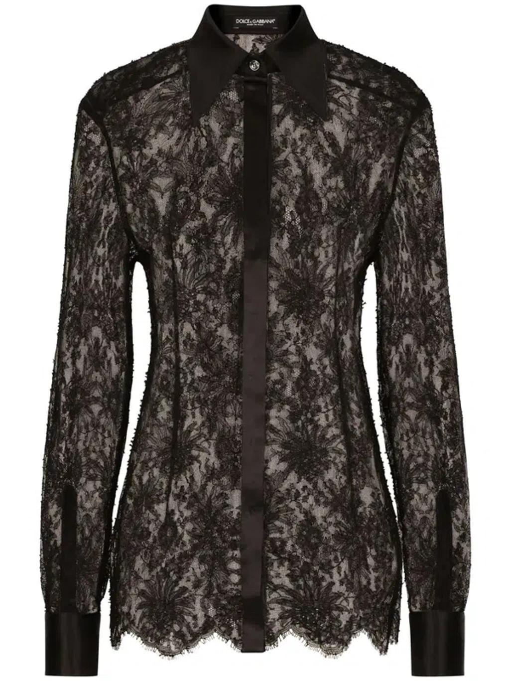 DOLCE & GABBANA Chantilly Lace Shirt With Satin Details In Black Product Image