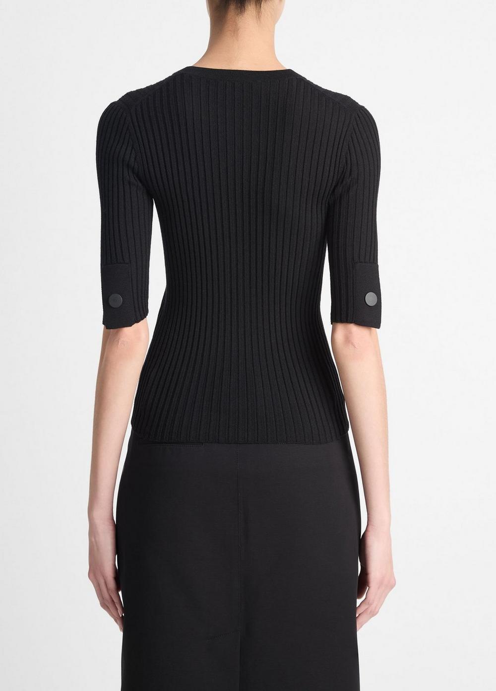 Italian Wool-Blend Snap Elbow-Sleeve Top Product Image