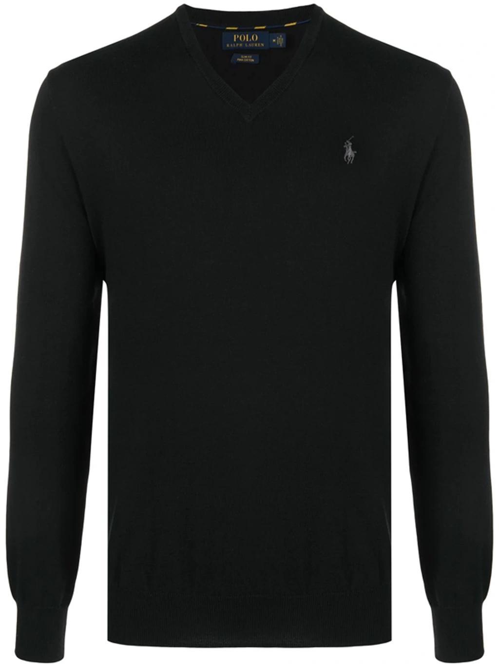 Logo Embroidered Cotton Jumper In Schwarz Product Image