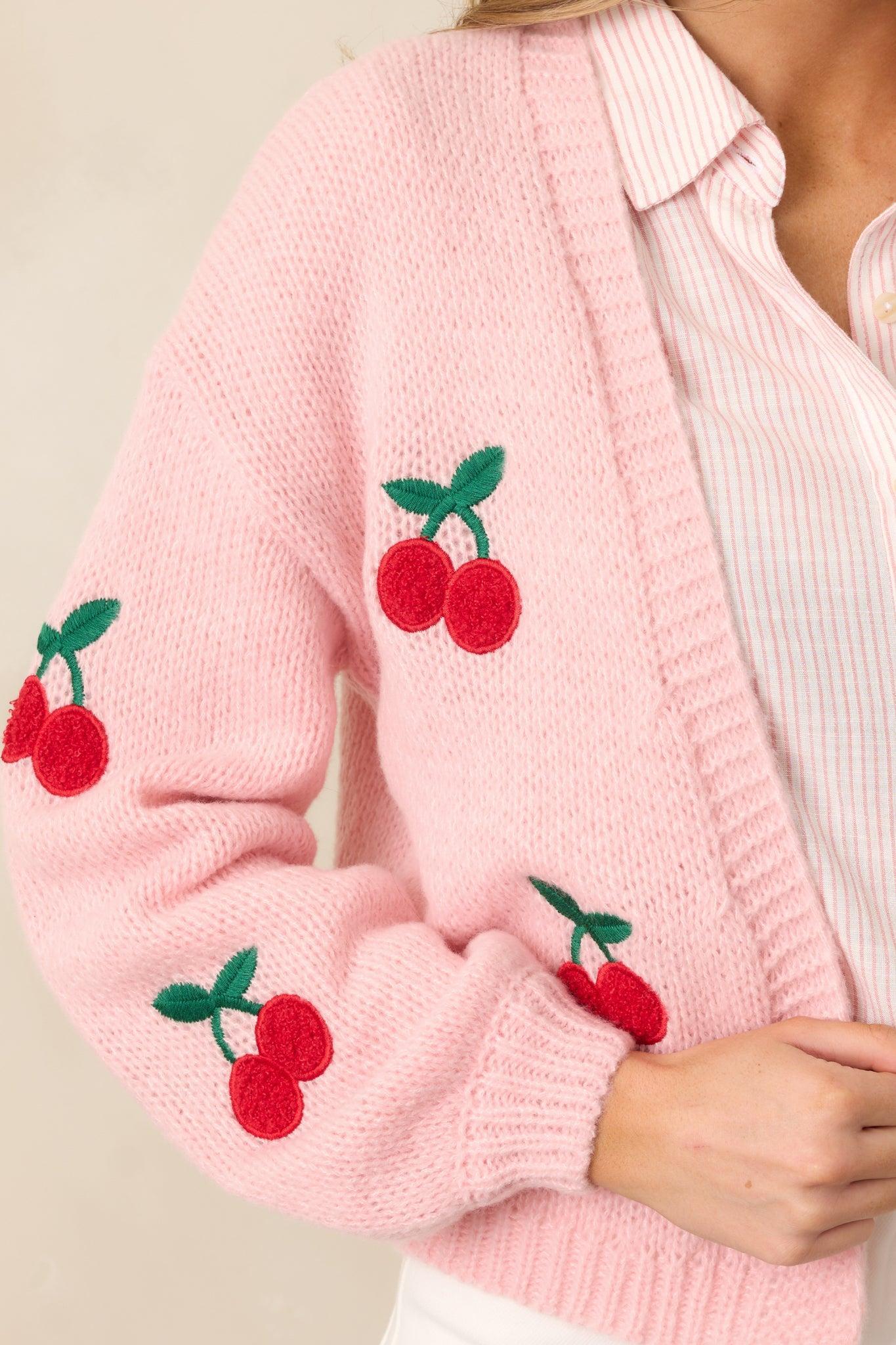 Cherry Trees Light Pink Knit Cardigan Product Image