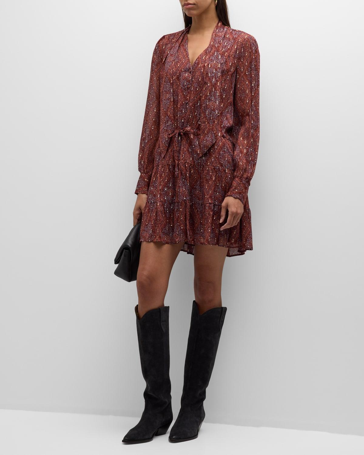 PAIGE Cleobelle Metallic Long Sleeve Clip Dot Chiffon Minidress Product Image