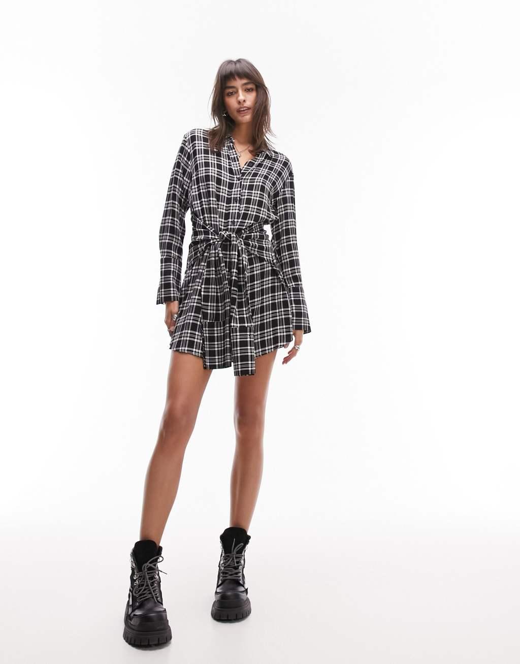 Topshop tie front mini shirt dress Product Image