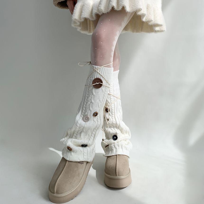 Button Accent Cable Knit Leg Warmers Product Image