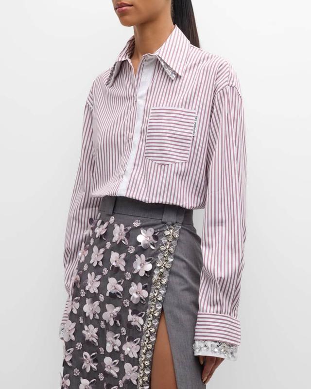 Oversized Striped Button-Front Top Product Image