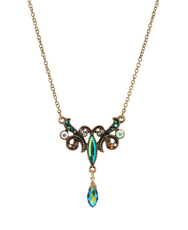 1928 Antiqued Gold Tone Aurora Borealis Simulated Crystal Bead Necklace, Womens, Multicolor Product Image