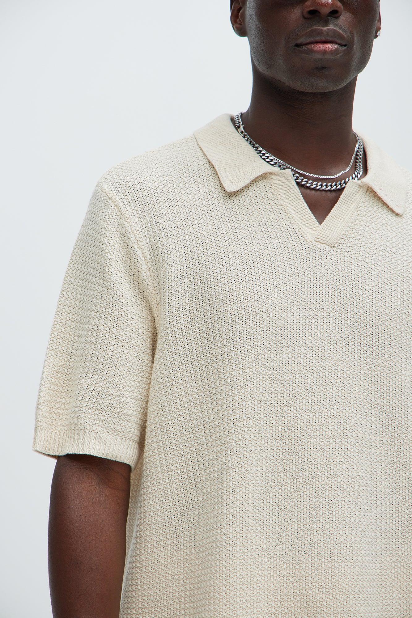 Clay Textured Johnny Collar Shirt - Cream Product Image