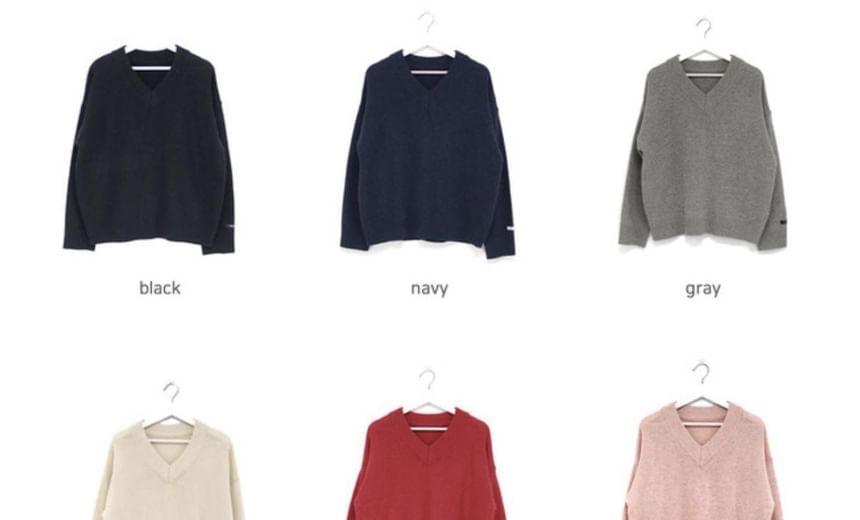 V-Neck Plain Sweater Product Image