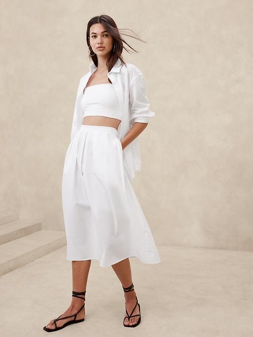 Poplin Pleated Midi Skirt Product Image