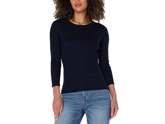 Liverpool Los Angeles Crew Neck 3/4 Sleeve Sweater with Pointelle (Dark ) Women's Sweater Product Image