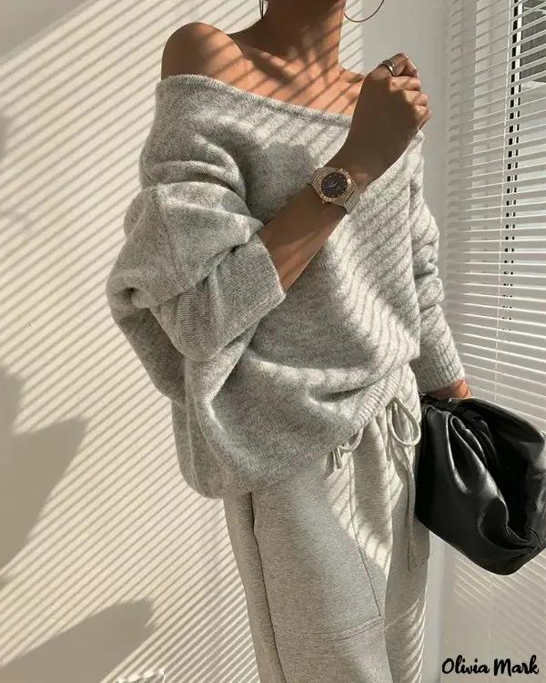 Olivia Mark – Long-sleeved off-the-shoulder sweater Product Image