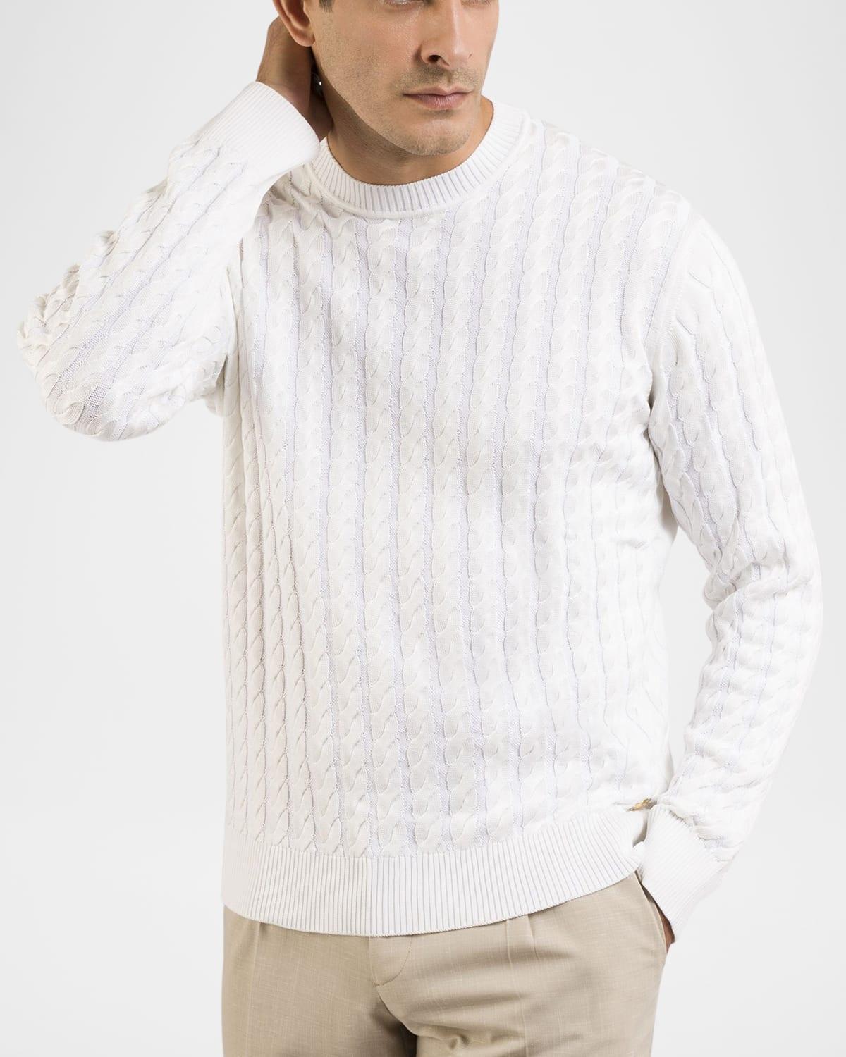 Mens Silk and Cotton Cable Knit Crewneck Sweater Product Image