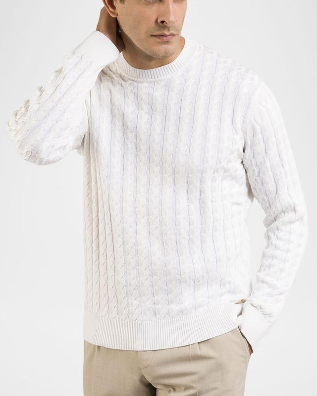 Men's Silk and Cotton Cable Knit Crewneck Sweater Product Image