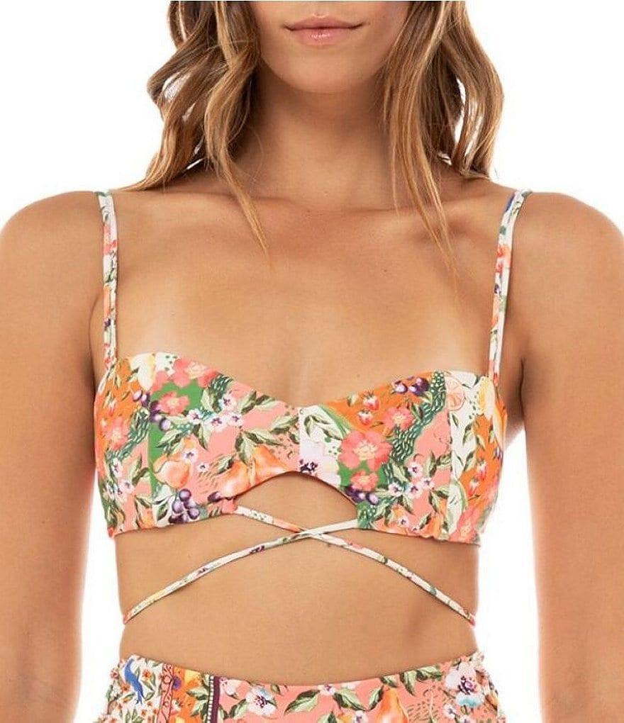 Agua Bendita Kayla Seed Floral Print Strappy Keyhole Sweetheart Neck Bralette Swim Top Product Image