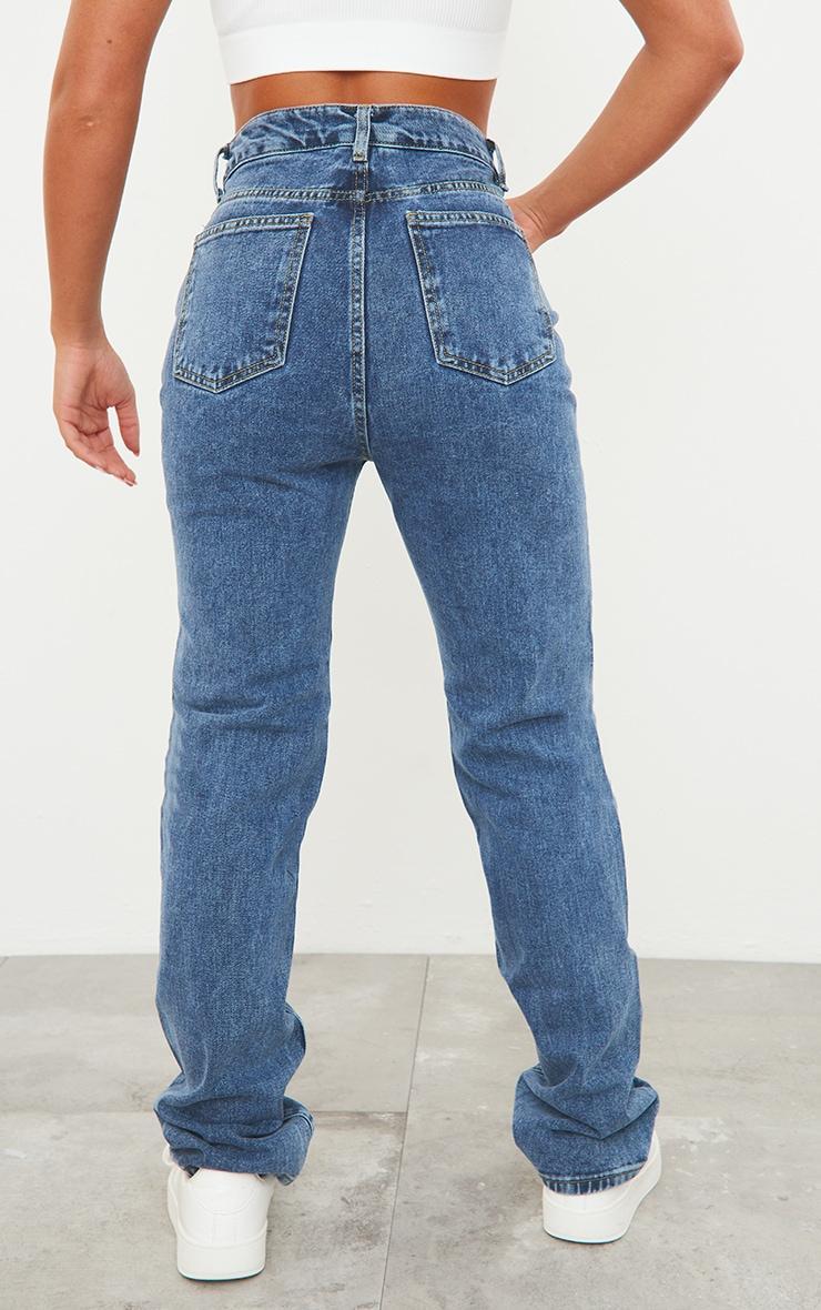 Mid Blue Wash Long Leg Straight Jeans Product Image